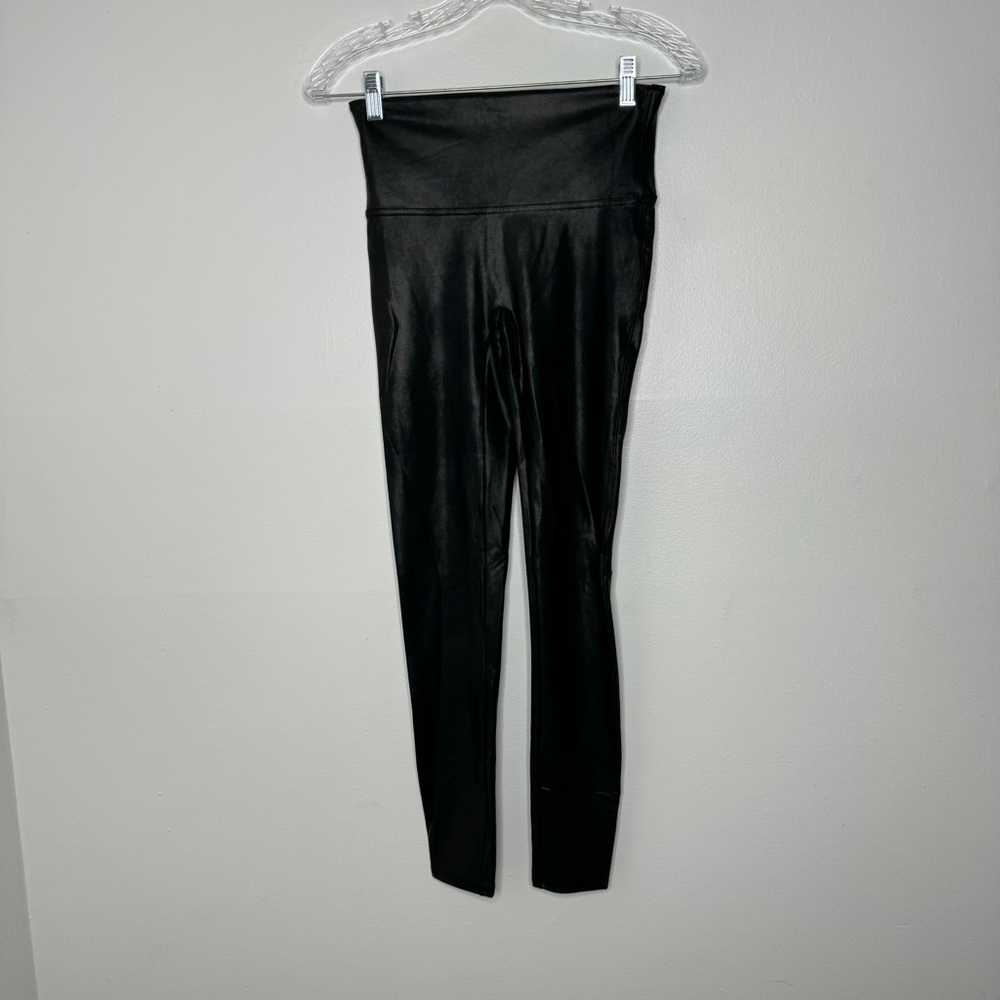 Spanx black faux leather high rise leggings